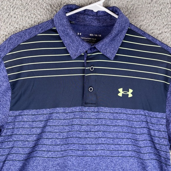 Under Armour The Playoff Polo Shirt Men's M Navy Purple Heather HeatGear Golf - Picture 2 of 7